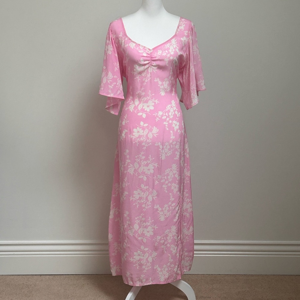 Pastel Pink Floral Midi Maxi Dress